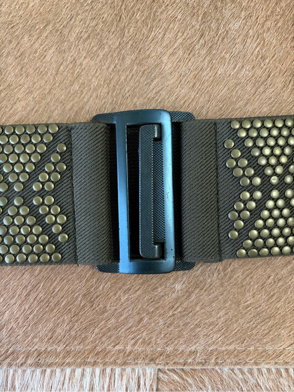 Target Olive Green Studded Elastic Belt with Black Buckle